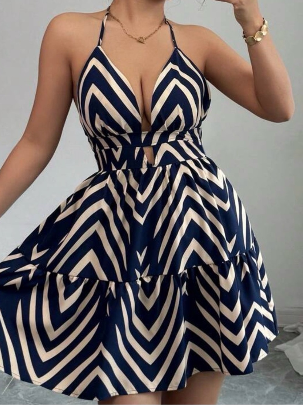 SHEIN Navy and White Striped Halter Sundress